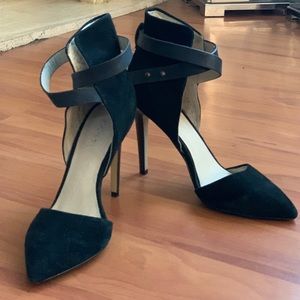 Joe’s black, suede, wrap around ankle strap heels